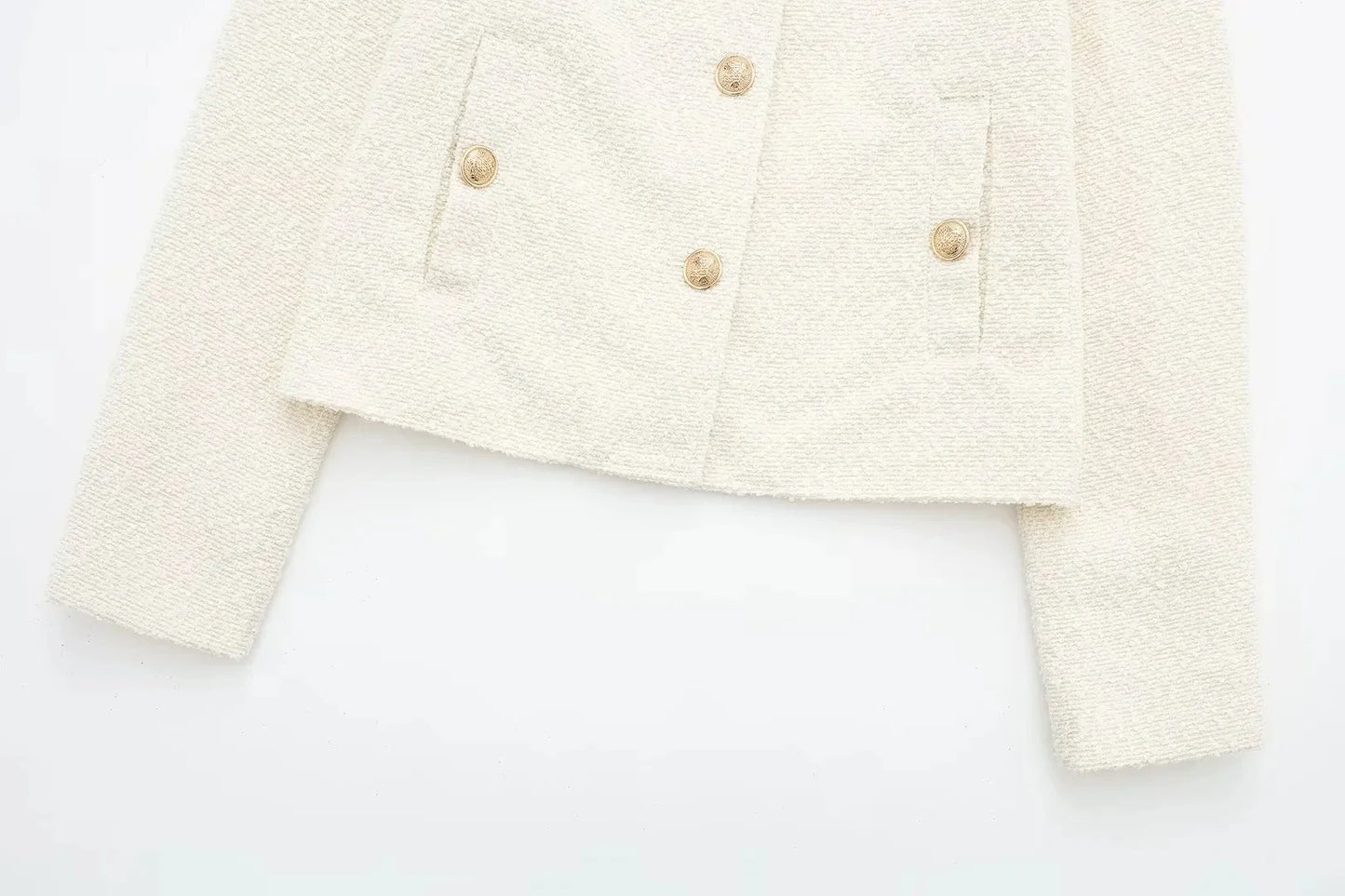 Jackets- Women Elegant Ivory Jacket with Gold-Tone Accents- - Pekosa Women Fashion