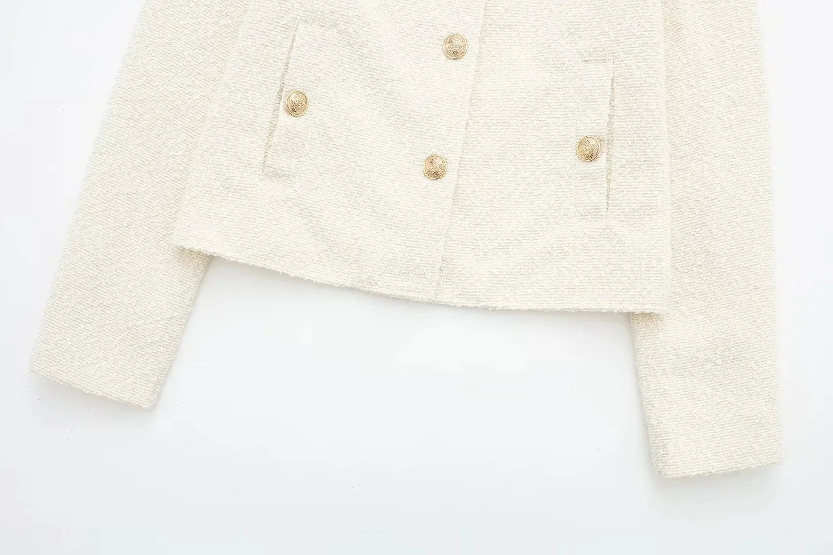 Jackets- Women Elegant Ivory Jacket with Gold-Tone Accents- - Pekosa Women Fashion