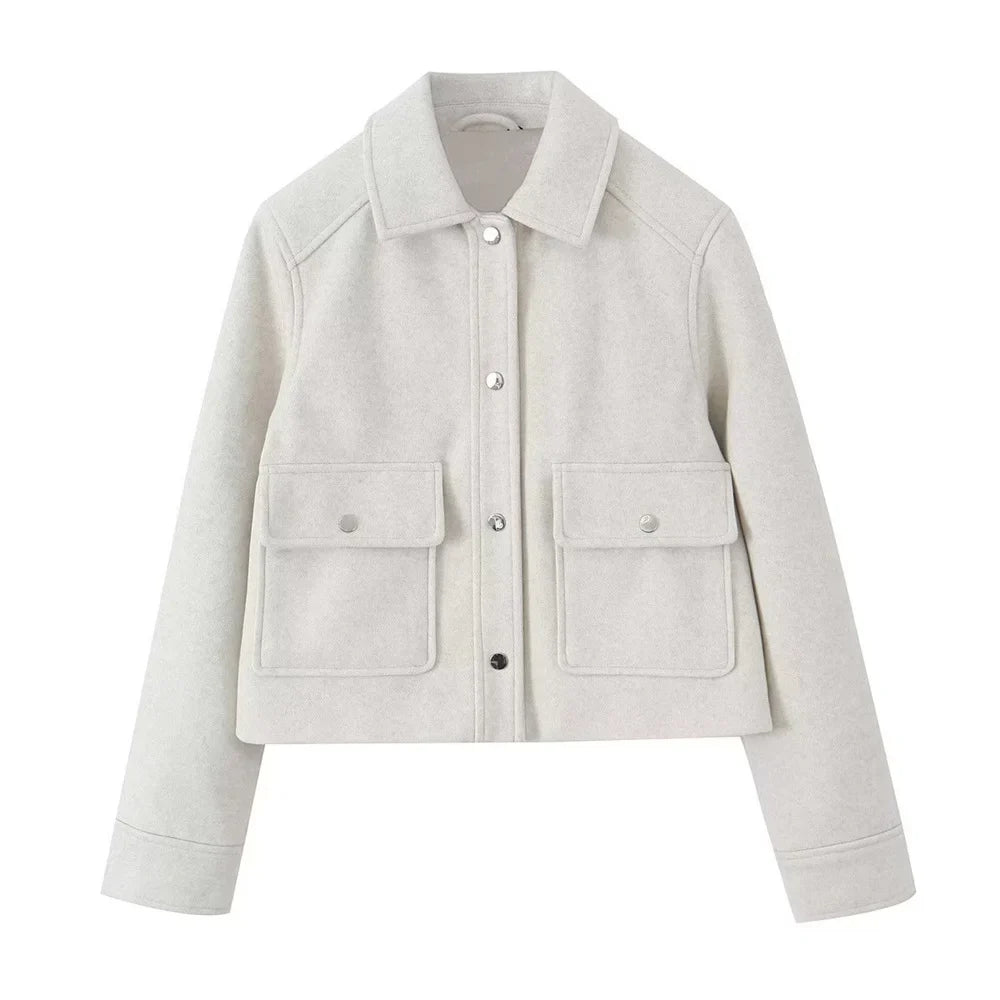 Jackets- Women Textured Flap Jacket for Any Outfit- White- Pekosa Women Fashion