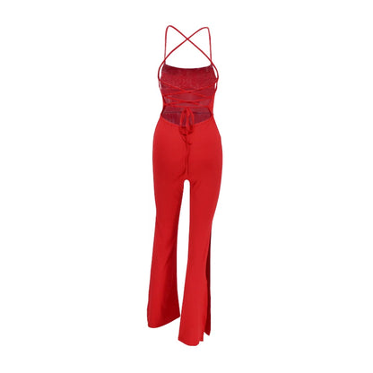 Jumpsuits - Backless Cocktail Jumpsuit with Thigh Slits