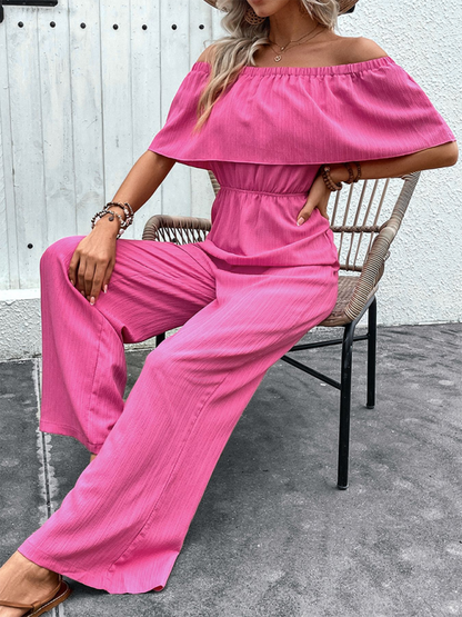 Jumpsuits- Gathered-Waist Playsuit - Summer Off-Shoulder Jumpsuit- - Pekosa Women Fashion