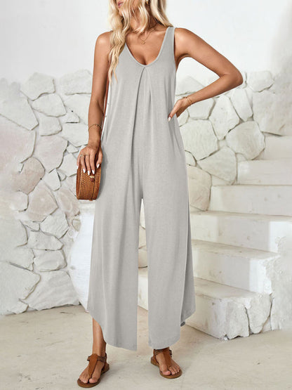 Loose Fit Tank Playsuit for Summer - Women's Solid Jumpsuit