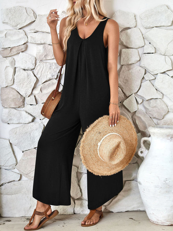 Loose Fit Tank Playsuit for Summer - Women's Solid Jumpsuit