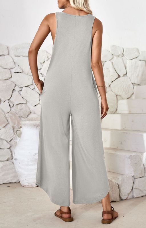 Loose Fit Tank Playsuit for Summer - Women's Solid Jumpsuit