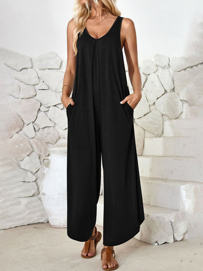 Loose Fit Tank Playsuit for Summer - Women's Solid Jumpsuit