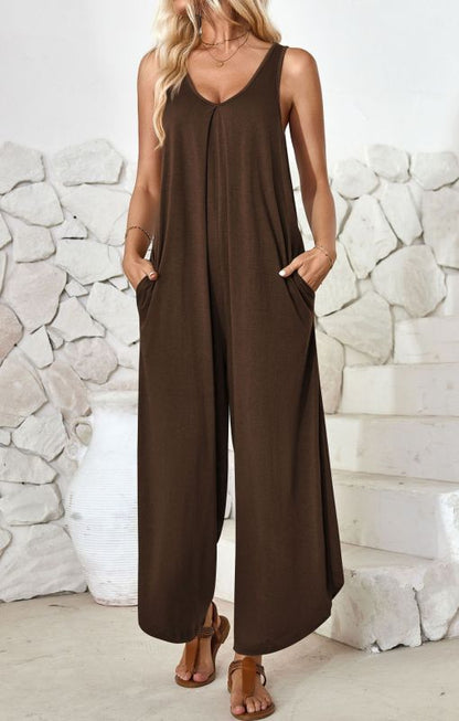 Loose Fit Tank Playsuit for Summer - Women's Solid Jumpsuit