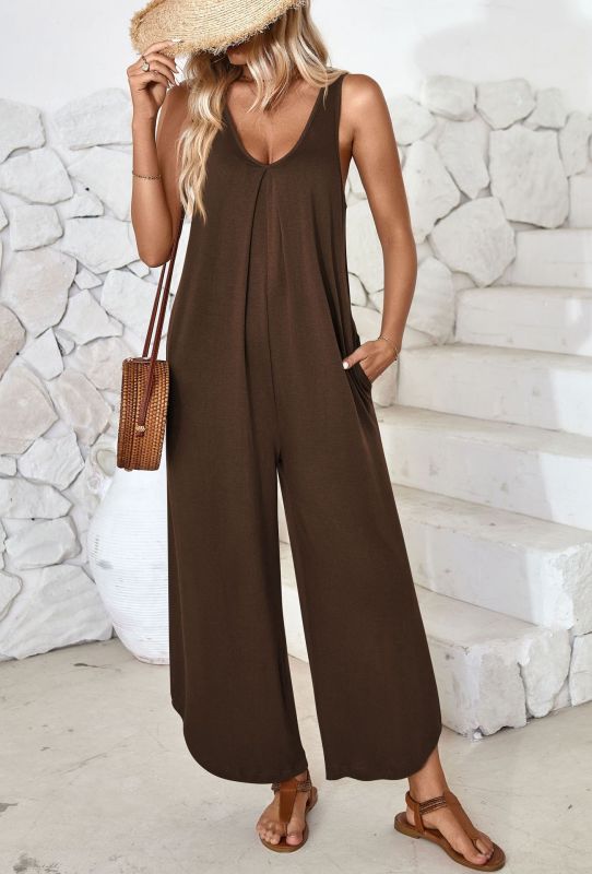 Loose Fit Tank Playsuit for Summer - Women's Solid Jumpsuit