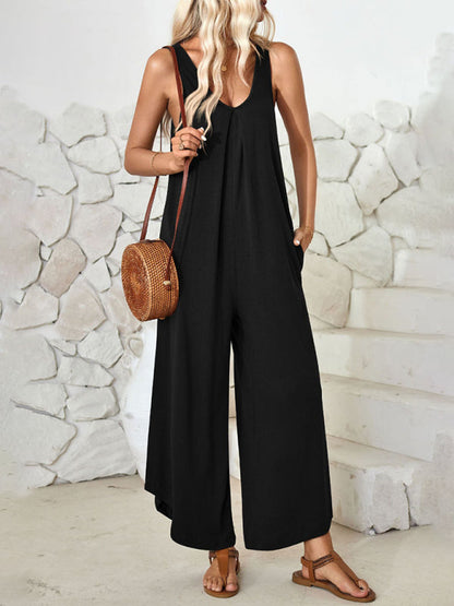 Loose Fit Tank Playsuit for Summer - Women's Solid Jumpsuit