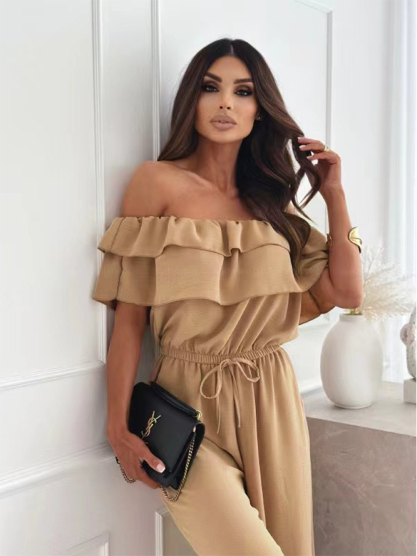 Jumpsuits - Off-Shoulder Playsuit Ruffle Wide-Leg Jumpsuit