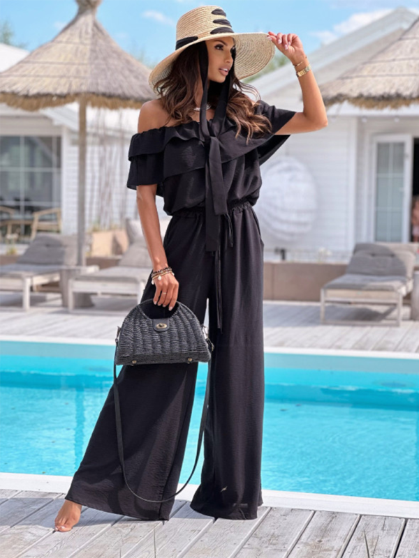 Jumpsuits - Off-Shoulder Playsuit Ruffle Wide-Leg Jumpsuit