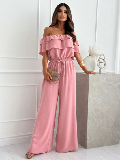 Jumpsuits - Off-Shoulder Playsuit Ruffle Wide-Leg Jumpsuit