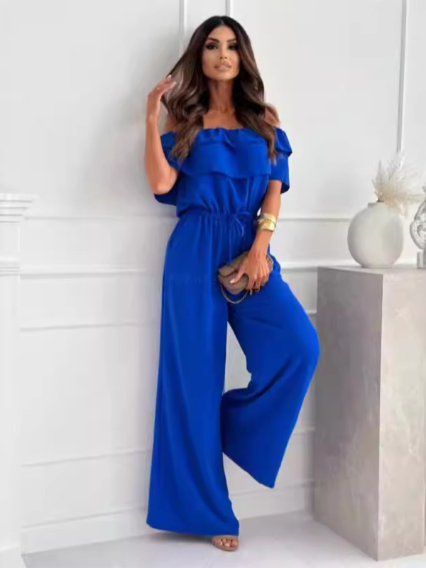 Jumpsuits - Off-Shoulder Playsuit Ruffle Wide-Leg Jumpsuit