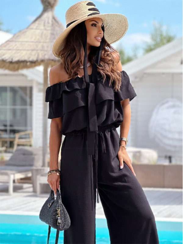 Jumpsuits - Off-Shoulder Playsuit Ruffle Wide-Leg Jumpsuit