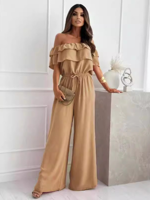 Jumpsuits - Off-Shoulder Playsuit Ruffle Wide-Leg Jumpsuit