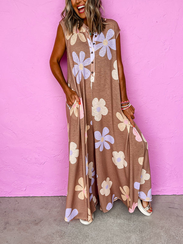 Jumpsuits - Oversized Floral Print Wide Leg Jumpsuit