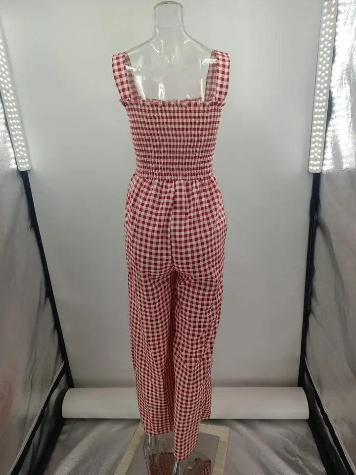 Jumpsuits- Jumpsuit in Plaid Gingham Perfect for Summer- - Pekosa Women Fashion