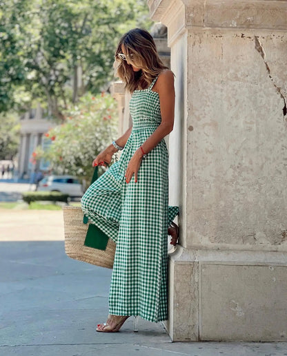 Jumpsuits- Jumpsuit in Plaid Gingham Perfect for Summer- - Pekosa Women Fashion