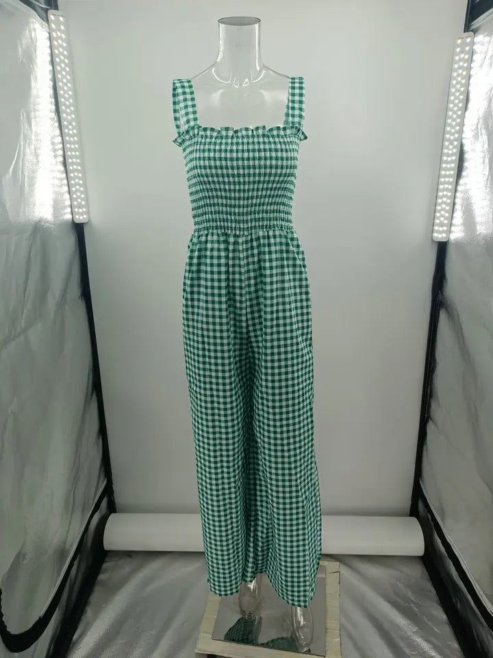 Jumpsuits- Jumpsuit in Plaid Gingham Perfect for Summer- - Pekosa Women Fashion