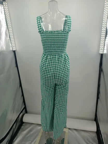 Jumpsuits- Jumpsuit in Plaid Gingham Perfect for Summer- - Pekosa Women Fashion