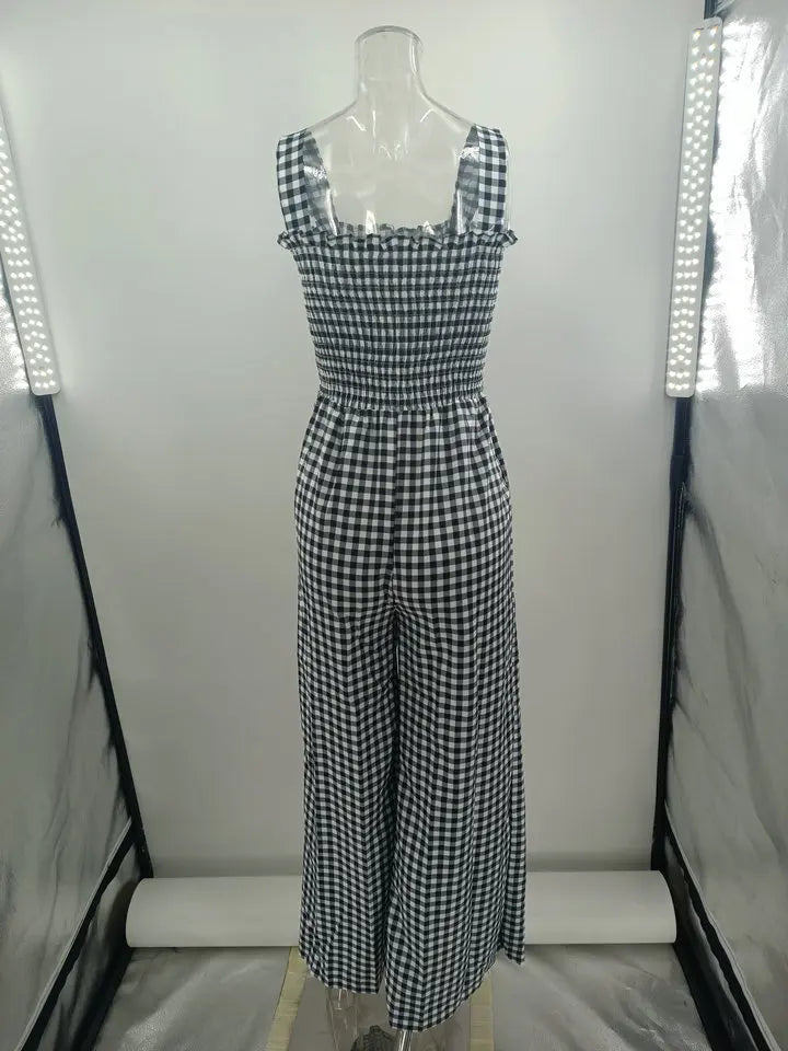 Jumpsuits- Jumpsuit in Plaid Gingham Perfect for Summer- - Pekosa Women Fashion