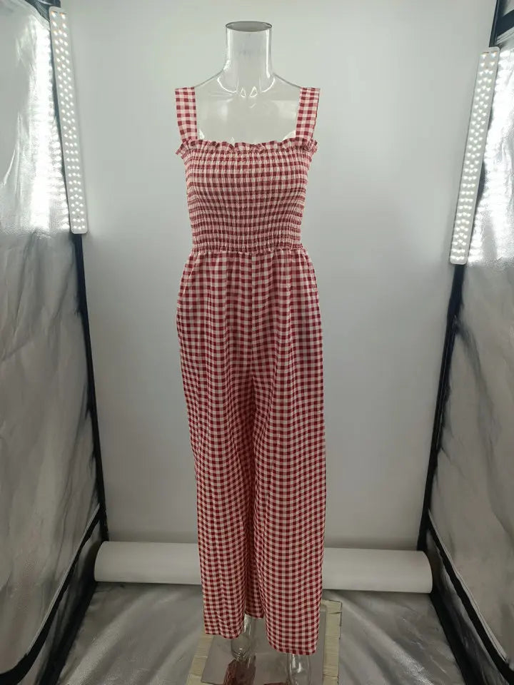 Jumpsuits- Jumpsuit in Plaid Gingham Perfect for Summer- - Pekosa Women Fashion