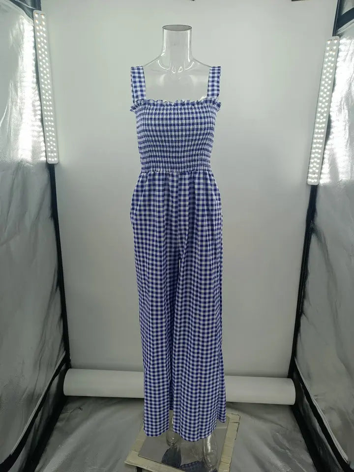 Jumpsuits- Jumpsuit in Plaid Gingham Perfect for Summer- - Pekosa Women Fashion
