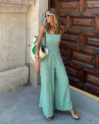 Jumpsuits- Jumpsuit in Plaid Gingham Perfect for Summer- - Pekosa Women Fashion