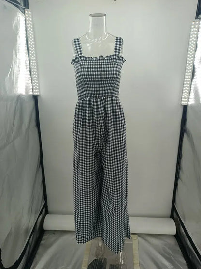 Jumpsuits- Jumpsuit in Plaid Gingham Perfect for Summer- - Pekosa Women Fashion