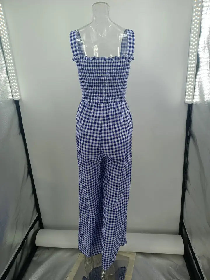 Jumpsuits- Jumpsuit in Plaid Gingham Perfect for Summer- - Pekosa Women Fashion