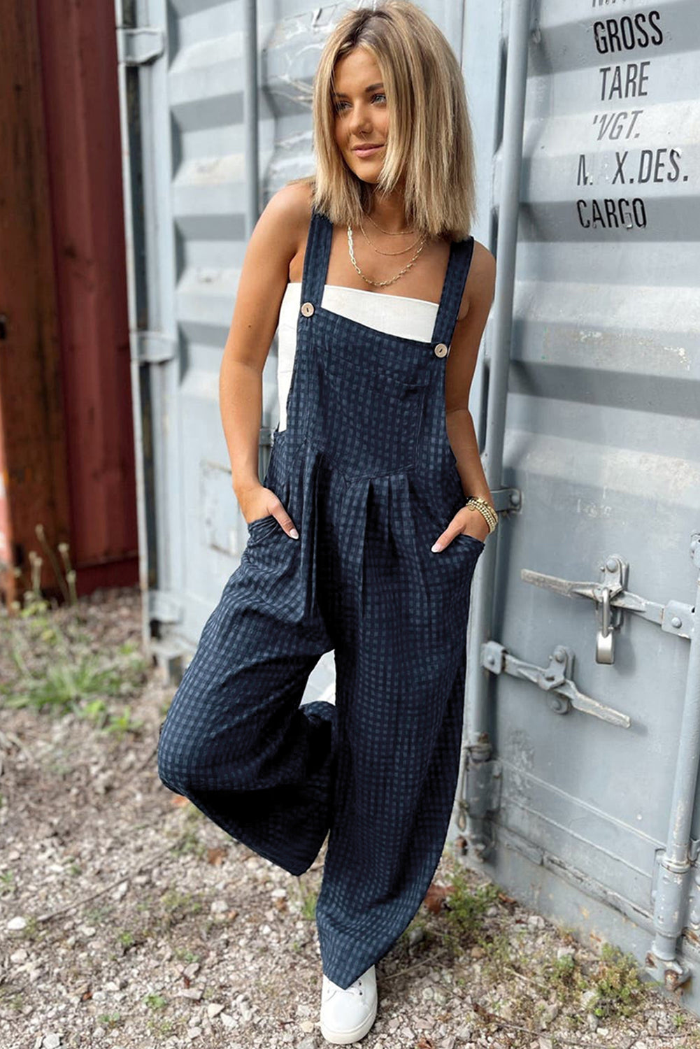 Jumpsuits & Rompers - Plaid Cotton Overalls Checkered Bib Pants