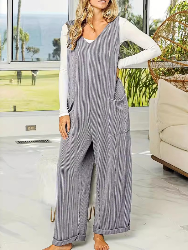 Jumpsuits- Sleek Grey Jumpsuit Essential Playsuit for Women- Silver grey- Pekosa Women Fashion