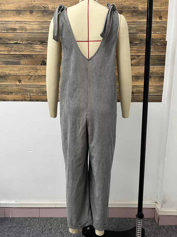 Jumpsuits- Sleek Grey Jumpsuit Essential Playsuit for Women- - Pekosa Women Fashion