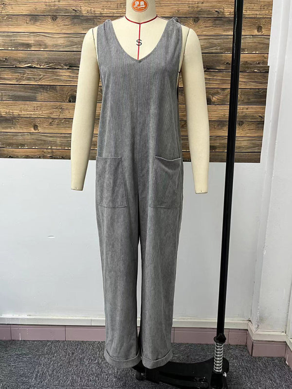 Jumpsuits- Sleek Grey Jumpsuit Essential Playsuit for Women- - Pekosa Women Fashion