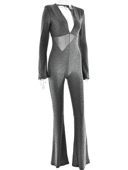 Jumpsuits - Sparkly Evening Jumpsuit Plunging Neckline Pantsuits