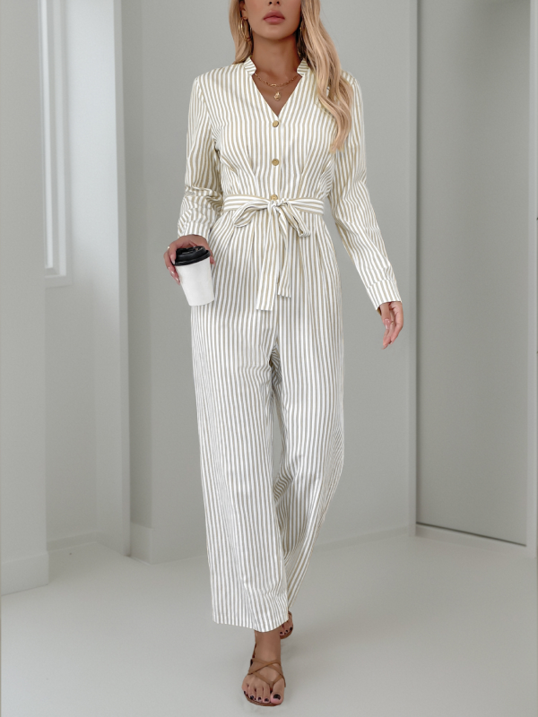 Jumpsuits - Vertical Stripe Belted Fall Jumpsuit