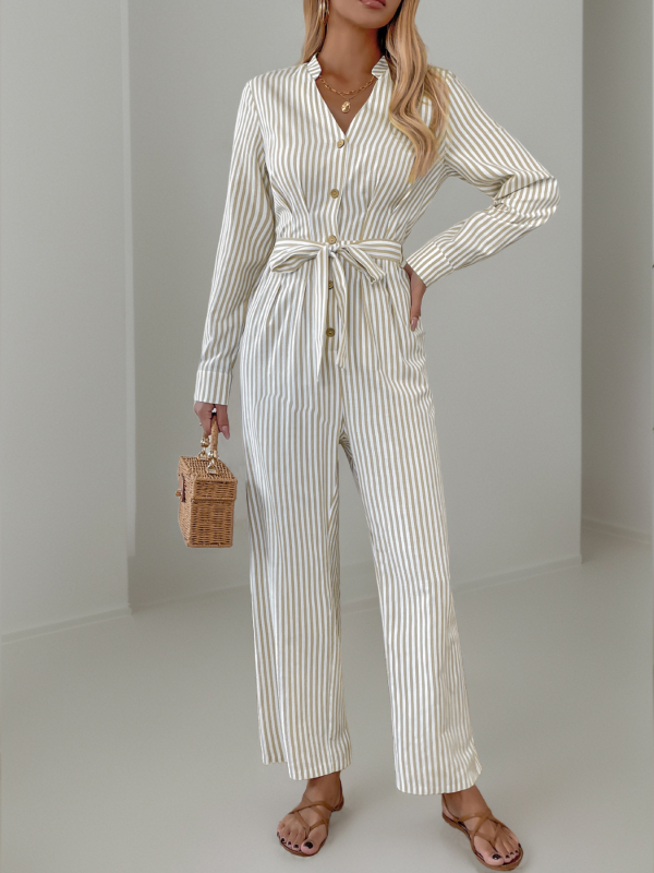 Jumpsuits - Vertical Stripe Belted Fall Jumpsuit