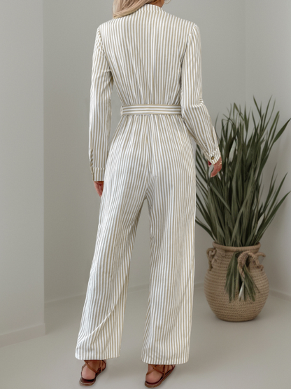 Jumpsuits - Vertical Stripe Belted Fall Jumpsuit