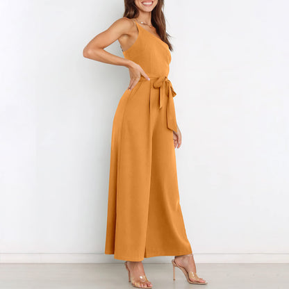 Jumpsuits - "Wide-Leg Belted Jumpsuit for Elegant Evenings"