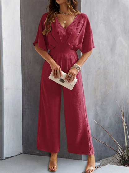 Women Elegant Batwing Sleeve Wide-Leg Jumpsuit