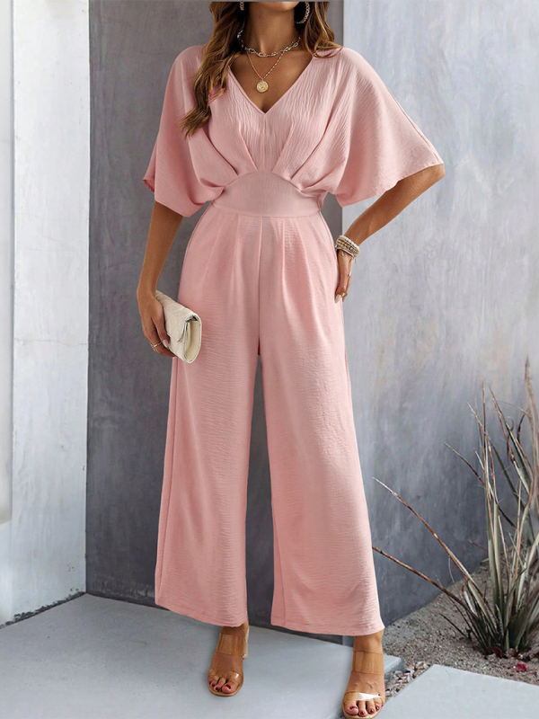 Women Elegant Batwing Sleeve Wide-Leg Jumpsuit