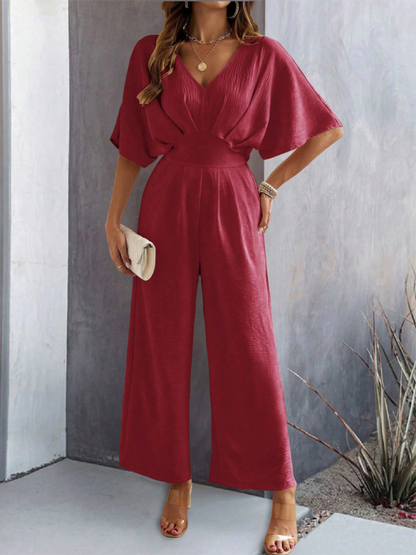 Women Elegant Batwing Sleeve Wide-Leg Jumpsuit