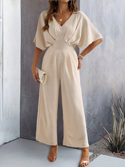 Women Elegant Batwing Sleeve Wide-Leg Jumpsuit