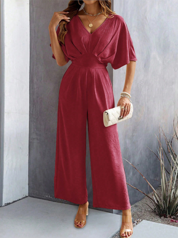 Women Elegant Batwing Sleeve Wide-Leg Jumpsuit