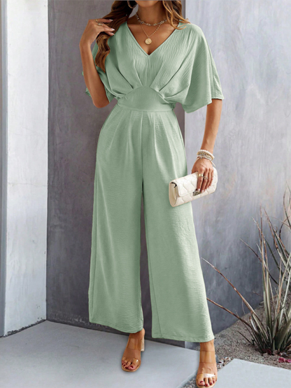 Women Elegant Batwing Sleeve Wide-Leg Jumpsuit