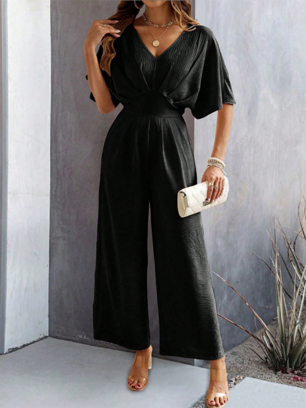 Women Elegant Batwing Sleeve Wide-Leg Jumpsuit