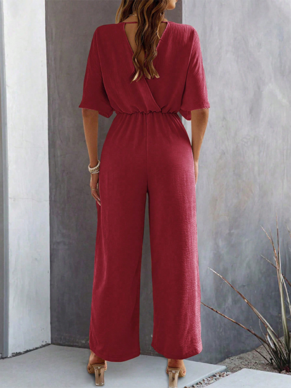 Women Elegant Batwing Sleeve Wide-Leg Jumpsuit