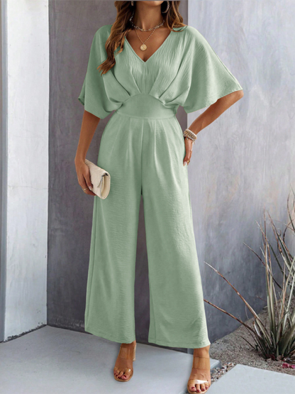 Women Elegant Batwing Sleeve Wide-Leg Jumpsuit