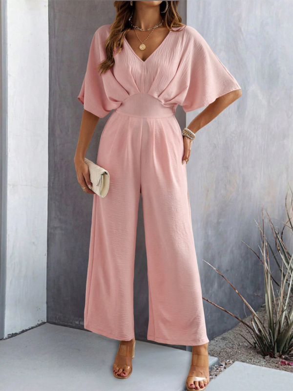 Women Elegant Batwing Sleeve Wide-Leg Jumpsuit