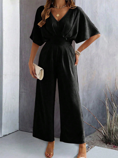 Women Elegant Batwing Sleeve Wide-Leg Jumpsuit