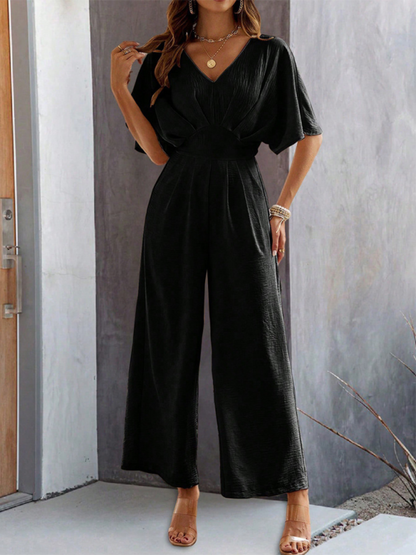 Women Elegant Batwing Sleeve Wide-Leg Jumpsuit